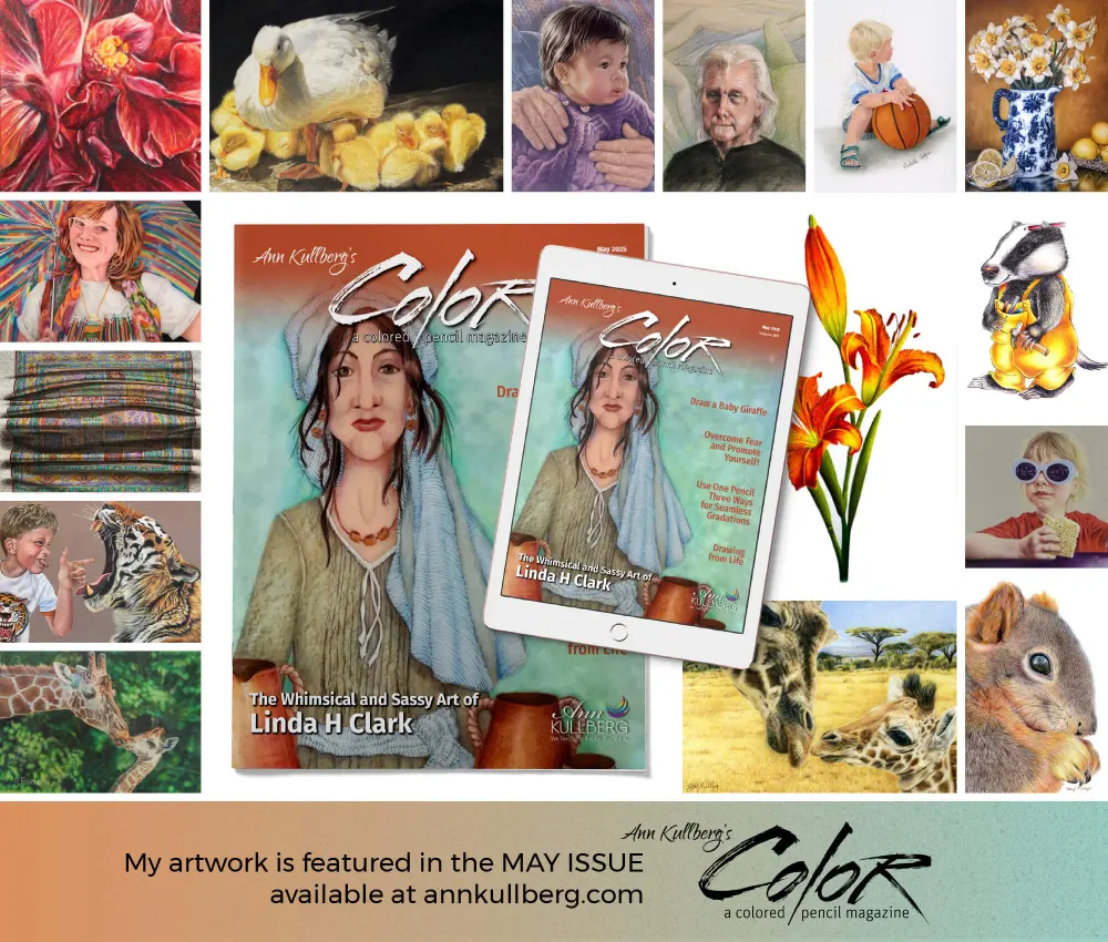 cover of Ann Kullberg's Color magazine with note saying My artwork is featured in the May Issue available at annkullberg.com