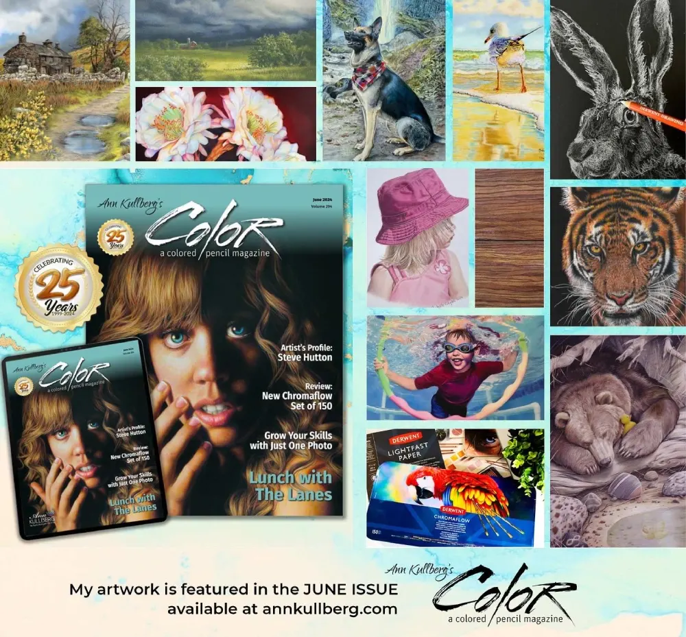 cover of Ann Kullberg's Color magazine with note saying My artwork is featured in the June Issue available at annkullberg.com
